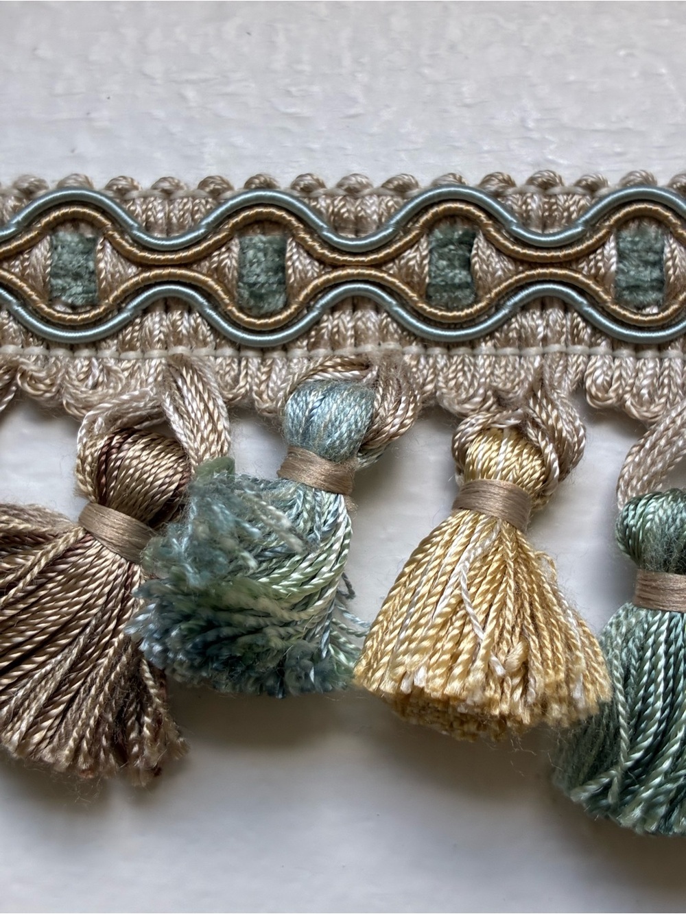 Decorative Tassel Trim by Conso, beige, blue, gold, green - Picture 5 of 10